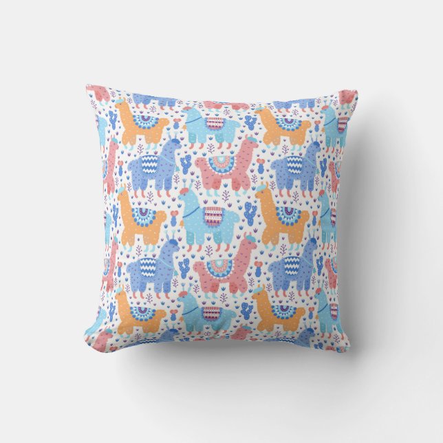 Bright Colourful Alpaca Pattern Cushion (Front)