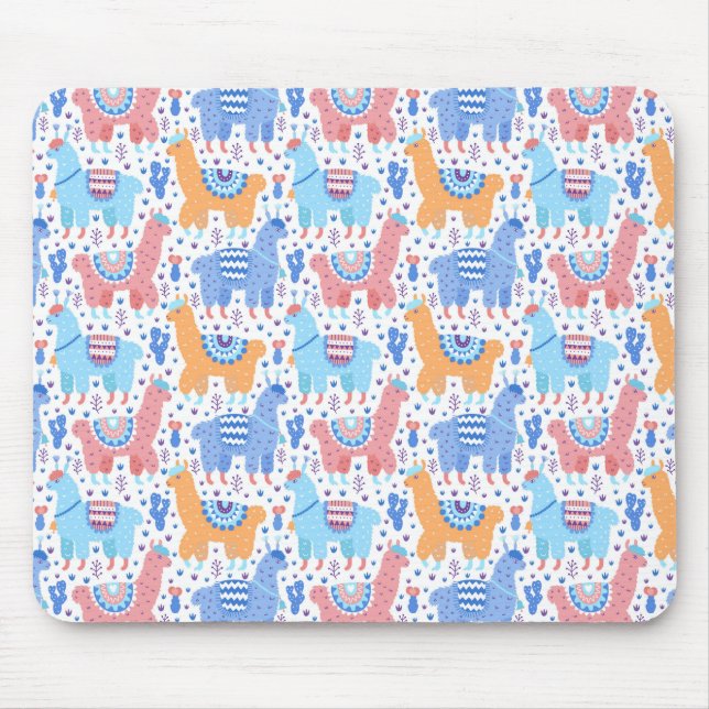 Bright Colourful Alpaca Pattern Mouse Mat (Front)