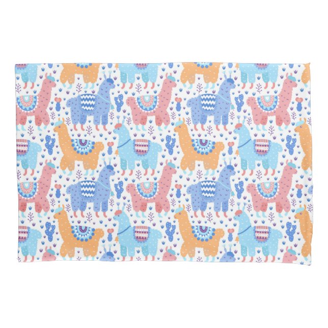 Bright Colourful Alpaca Pattern Pillowcase (Front-Left)