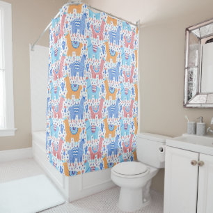 Bright Colourful Alpaca Pattern Shower Curtain