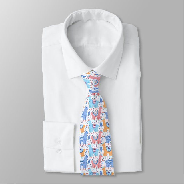 Bright Colourful Alpaca Pattern Tie (Tied)