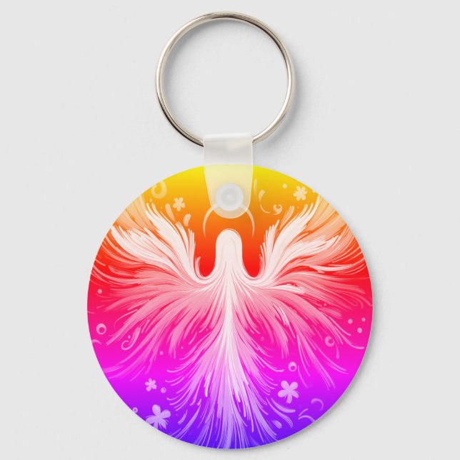 Bright Colourful Angel Design on a Round Key Chain (Front)