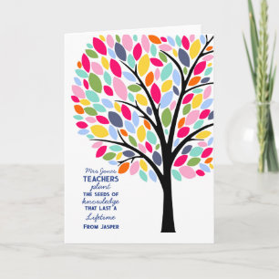 Bright colourful apple Teacher tree thank you Card