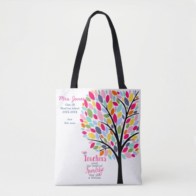 Bright colourful apple Teacher tree thank you Tote Bag (Front)
