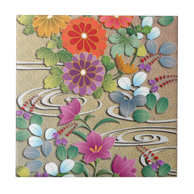Bright colourful autumn flowers tile (Front)