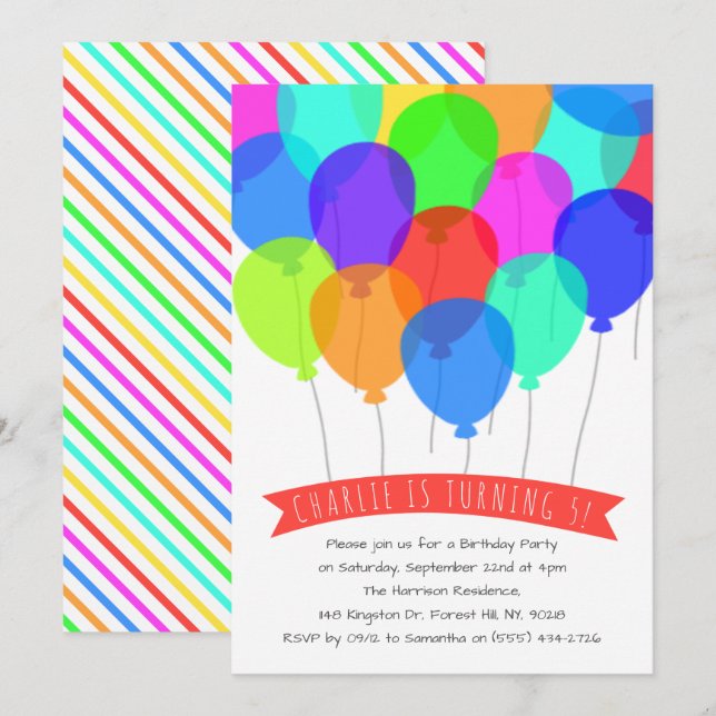 Bright Colourful Balloons Any Age Birthday Invitation (Front/Back)