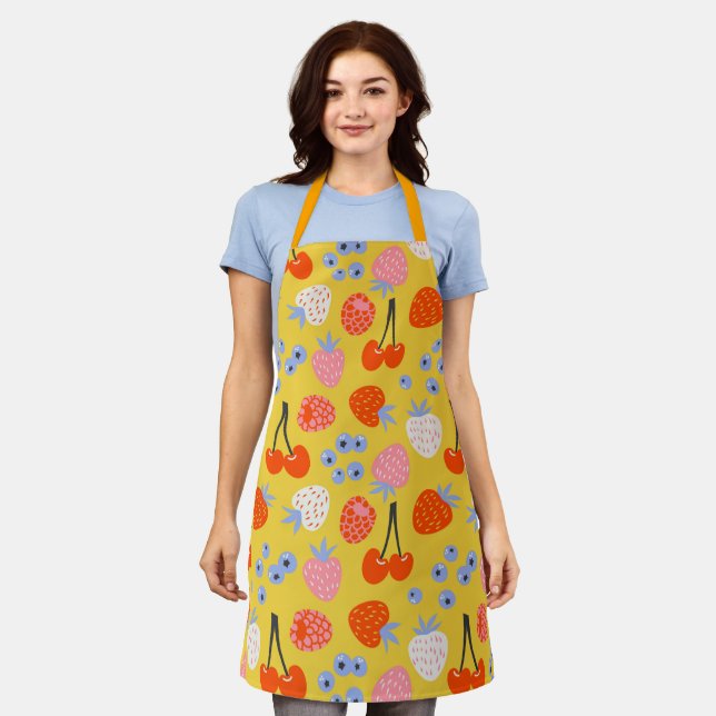 Bright Colourful Berry Fruit Pattern Apron (Worn)