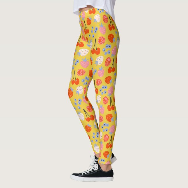 Bright Colourful Berry Fruit Pattern Leggings (Left)
