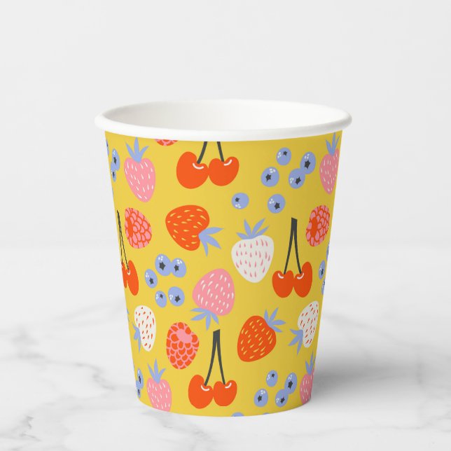 Bright Colourful Berry Fruit Pattern Paper Cups (Front)