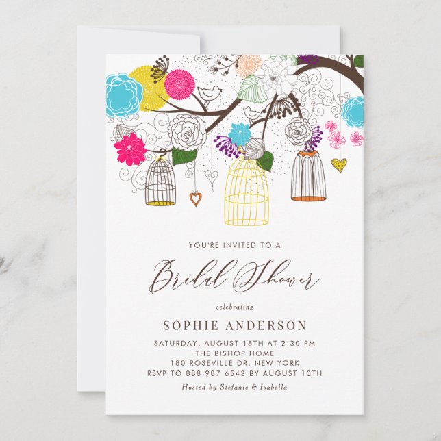 Bright Colourful Birdcages Bridal Shower Invitatio Invitation (Front)
