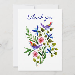 Bright Colourful Birds and Flowers  Thank You Card