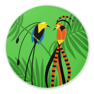 Bright Colourful Birds of Paradise Ceramic Knob