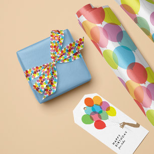 Bright Colourful Birthday Balloons with Text Satin Ribbon