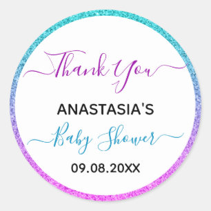 Bright Colourful Blue Purple Thank You Baby Shower Classic Round Sticker