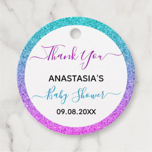 Bright Colourful Blue Purple Thank You Baby Shower Favour Tags