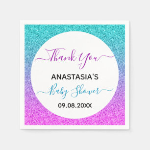 Bright Colourful Blue Purple Thank You Baby Shower Napkin