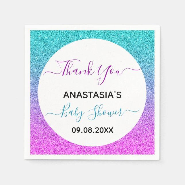Bright Colourful Blue Purple Thank You Baby Shower Napkin (Front)
