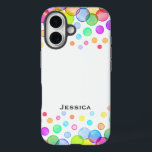 Bright Colourful Bubbles Personalised White iPhone 16 Case<br><div class="desc">Modern colourful bubbles design on personalised case,  choose your background colour or leave as white.</div>