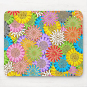 Bright Colourful Busy Chaotic Hippy Flower Pattern Mouse Mat