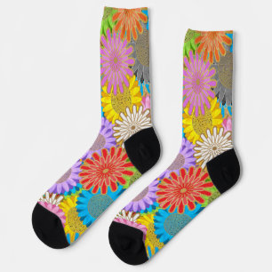 Bright Colourful Busy Chaotic Hippy Flower Pattern Socks