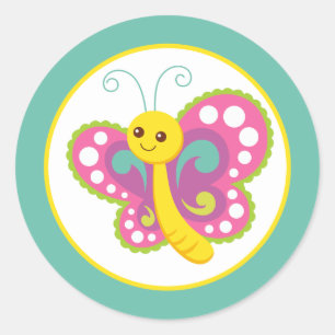 Bright Colourful Butterfly Kids Cartoon Design Classic Round Sticker