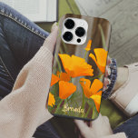 Bright Colourful California Poppies Personalised iPhone 14 Pro Max Case<br><div class="desc">Style your cell phone with this beautiful phone case featuring a bold California poppies floral pattern all around. Add your custom text to the bottom edge to personalise your phone case. You can add your name, initials, or any other info that you’d like to include. This colourful California poppies phone...</div>