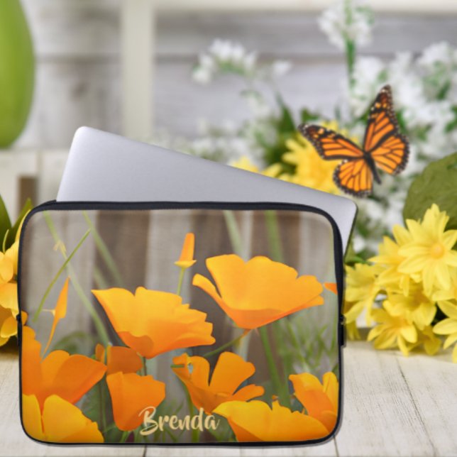 Bright Colourful California Poppies Personalised Laptop Sleeve (Creator Uploaded)