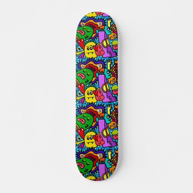 Bright Colourful Cartoon Monsters Skateboard (Front)