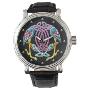 Bright colourful celtic birds knotted ornament watch