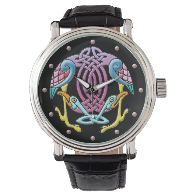 Bright colourful celtic birds knotted ornament watch (Front)