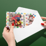 Bright Colourful Chequerboard 2 Photo Skinny Holiday Card<br><div class="desc">Cheerful and bright, this chequerboard patterned skinny vertical holiday card features two photos and easy to customise text. The backer continues the pattern and has lots of room for a longer update message for sending to friends and family. Use the blue Edit Design button for even more design control: change...</div>