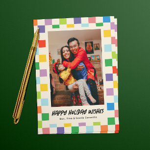 Bright Colourful Chequerboard Photo Holiday Card