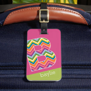 Bright Colourful Chevron Pattern Custom Monogram B Luggage Tag