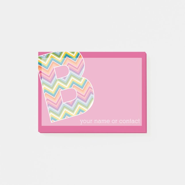 Bright Colourful Chevron Pattern Custom Monogram B Post-it Notes (Front)