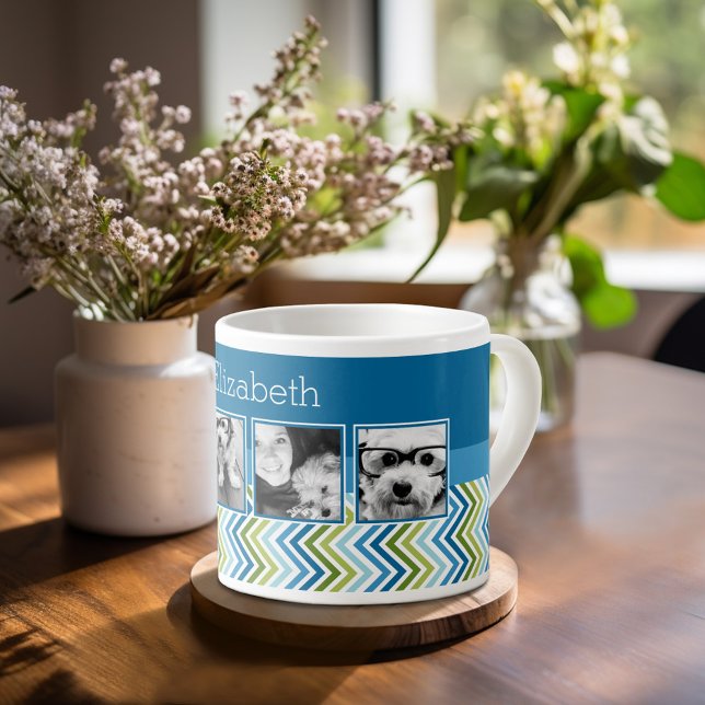 Bright Colourful Chevrons Instagram Photo Collage Espresso Cup (Personalized espresso mug)