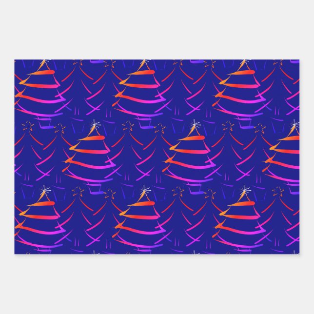 Bright Colourful Christmas Tree Star Snowflake Nav Wrapping Paper Sheet (Front)