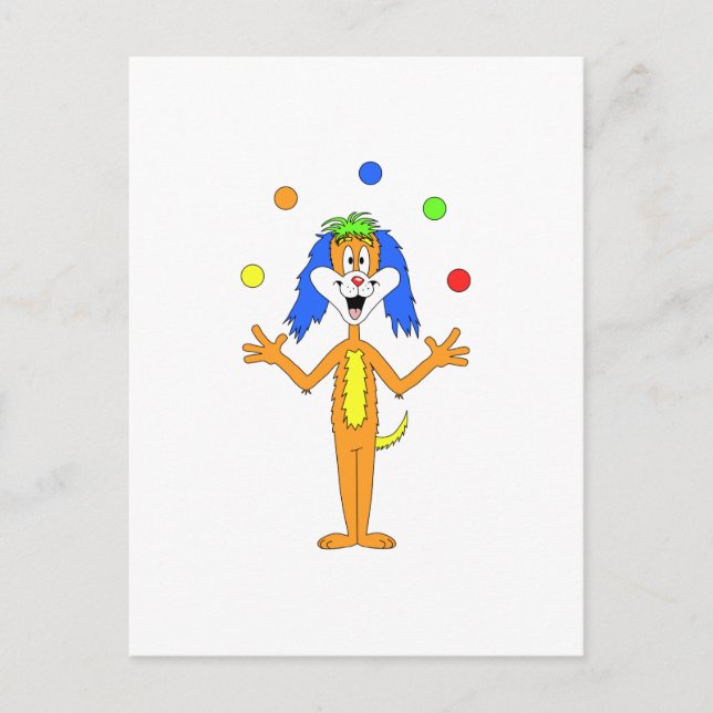 Bright colourful Clown Dog Cartoon Postcard (Front)
