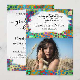 Bright Colourful Confetti Graduation Photo Party Invitation