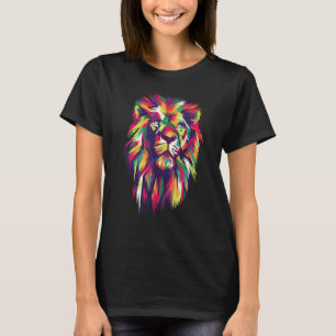 Bright Colourful Cool Lion Head Face Pop Cool Art T-Shirt