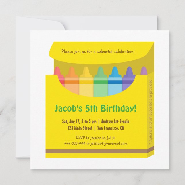 Bright Colourful Crayons Arts Kids Birthday Party Invitation (Front)