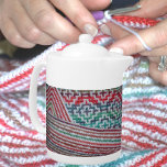 Bright Colourful Crocheted Pattern<br><div class="desc">This beautiful white teapot looks to be wrapped in a crocheted teapot cosy.  This teapot cosy is actually the photographic image of a crochet pattern of bright and pretty multi colours of pink,  blue,  green and purple.
This is original arts and crafts photography by JLW_Photography.</div>