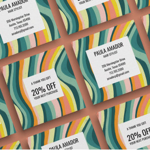 Bright Colourful Curvy Waves Handmade  Discount Card