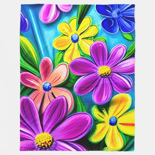 Bright Colourful Daisy Flowers Fleece Blanket (Front)