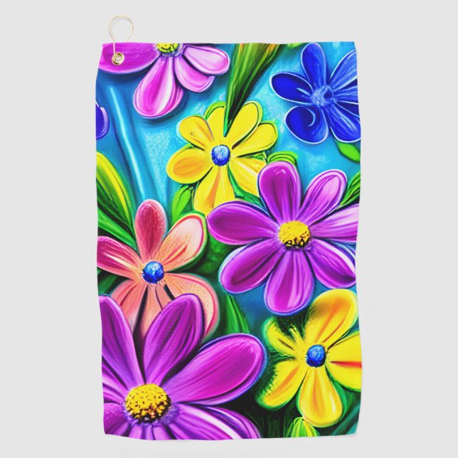 Bright Colourful Daisy Flowers Golf Towel (Front)