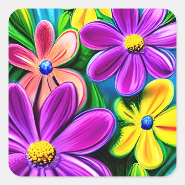 Bright Colourful Daisy Flowers Square Sticker (Front)