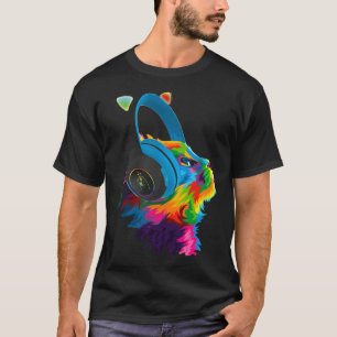 Bright Colourful Dj Cat With Headphones Tech House T-Shirt