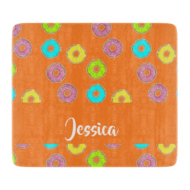 Bright colourful doughnuts cutting board (Front)
