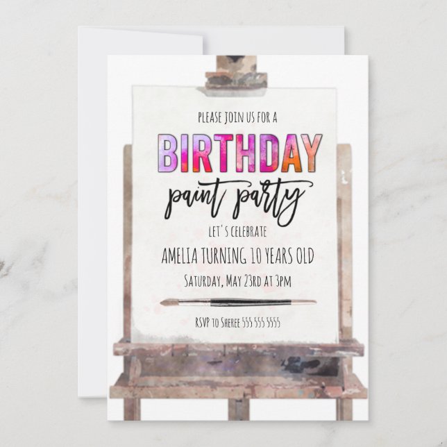 Bright Colourful Easel Paint Party Kids Birthday Invitation (Front)