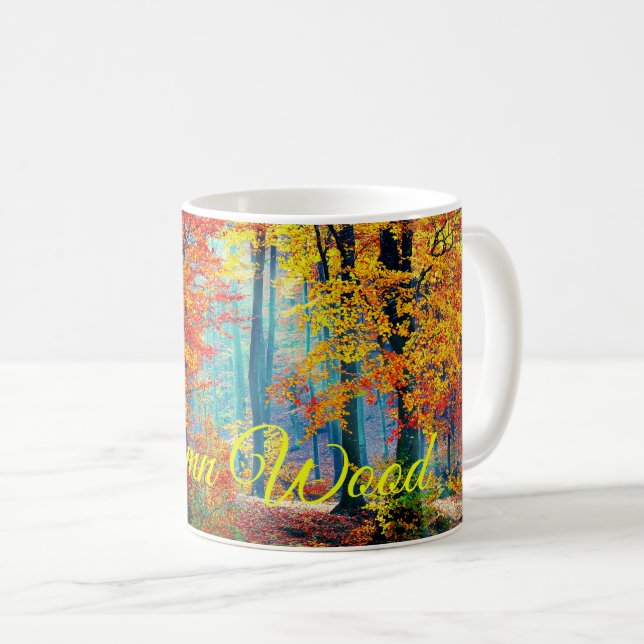 Bright Colourful Fall Forest Trees Coffee Mug (Front Right)