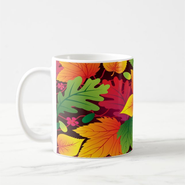 Bright Colourful Fall Leaves Design Coffee Mug Cup (Left)